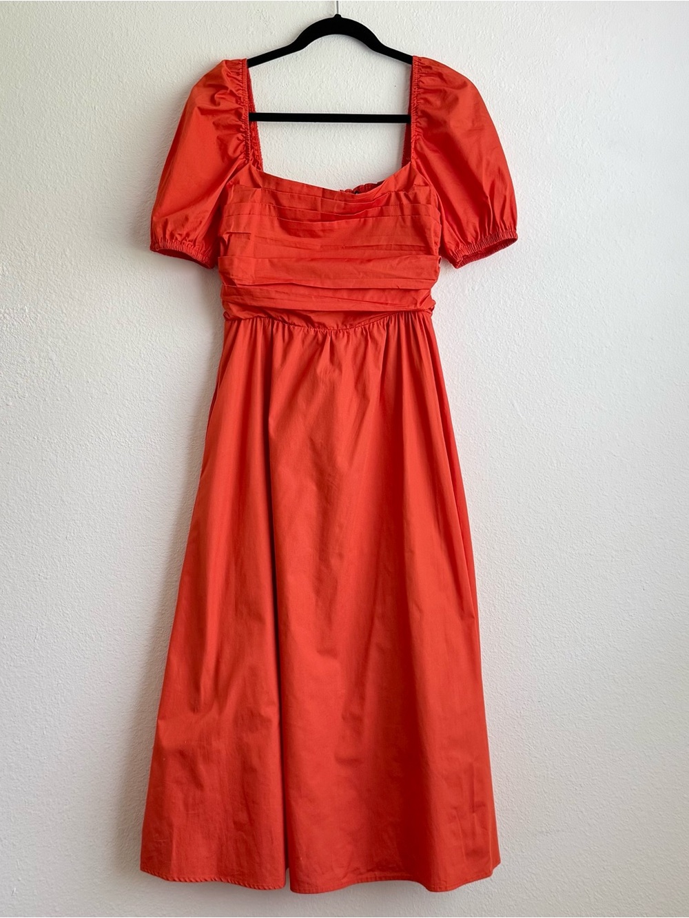 o.p.t. Square Neck Puff Sleeve Midi Dressu in Bright Orange